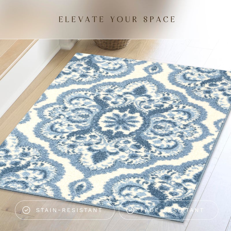 Maples Rugs Vivian Medallion Area Rug â€“ Made in USA â€“ Washable, Non-Slip Indoor Carpet for Kitchen, Entryway, and Living Room, 2'6 x 3'10, Blue/White - Image 2